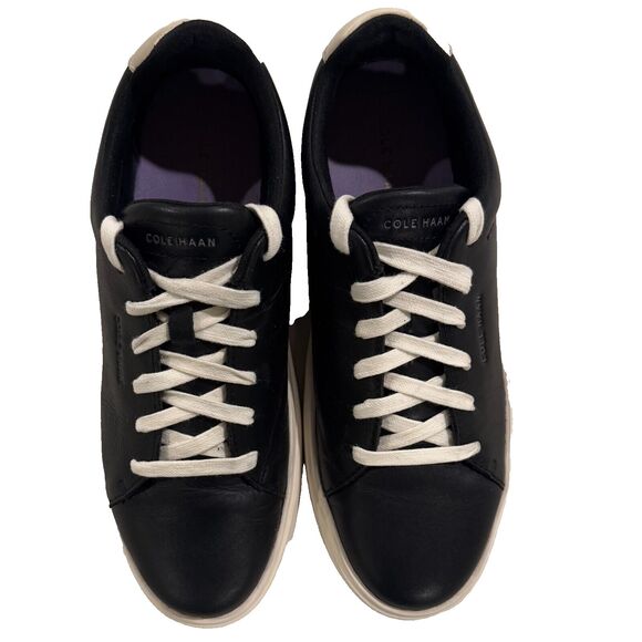 Cole Haan Black Leather Lace-Up Low Top Sneakers Women’s 9 Minimalist Classic - Picture 2 of 8